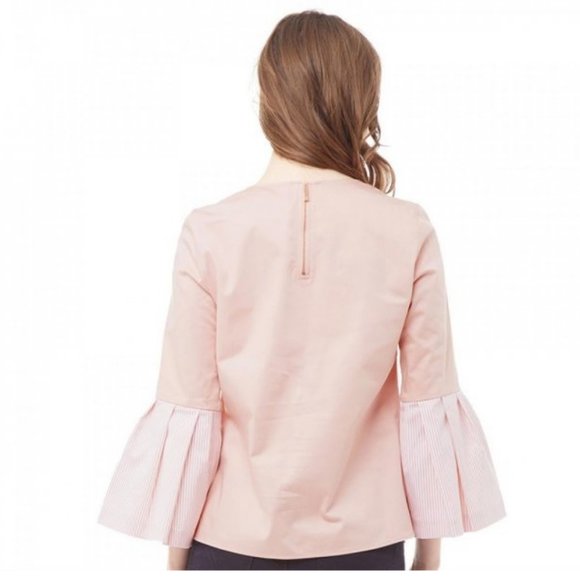 Ted Baker Jesieh Stripe Frilled Bell Sleeve Blouse Top in Light Pink size 2 nwot - Picture 2 of 4